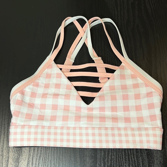 Lorna Jane Other - LORNA JANE PINK & WHITE CHECKERED STRAPS SPORT BRA SIZE S